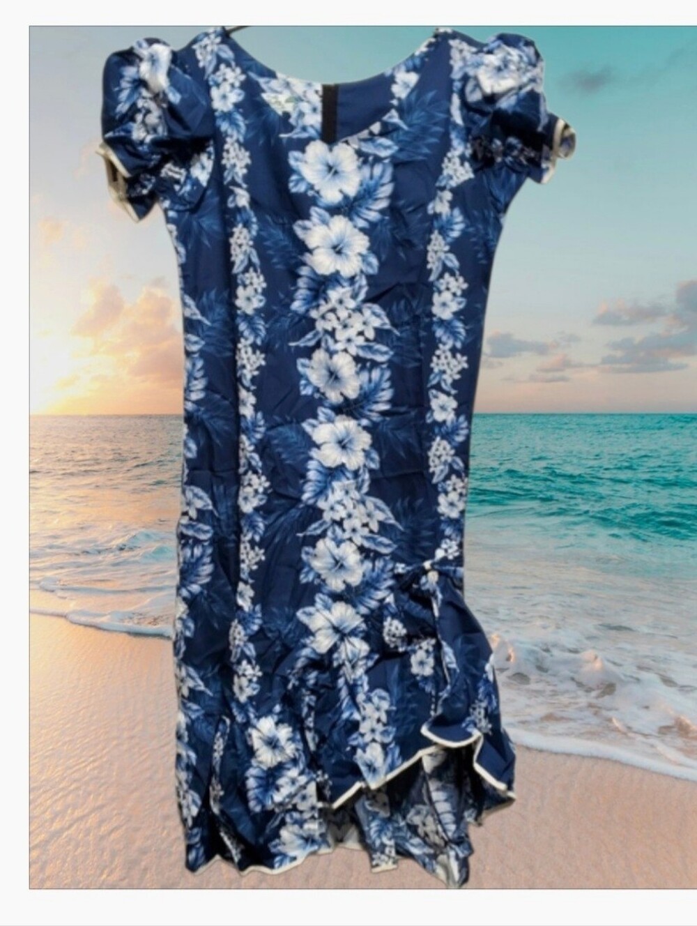 Two Palms Pacific Panel Navy Hawaiian Long Muumuu